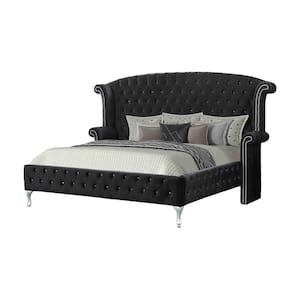 Bel-Air Black California King Crushed Velvet With Crystal Studs Bed