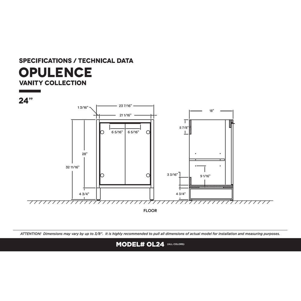 24" White Matte Plywood Bathroom Vanity with Chrome Hardware