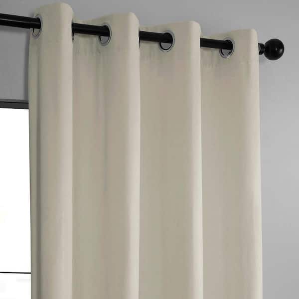 Off-White Grommet Basic Deluxe Velvet 50 in. W x 84 in. L Room Darkening Curtain Pair (2 Panels)