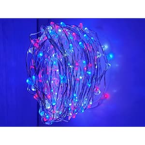 Outdoor 36 ft. Solar Micro LED String Light with 200 Red, White and Blue Alternating LEDs (4-Pack)