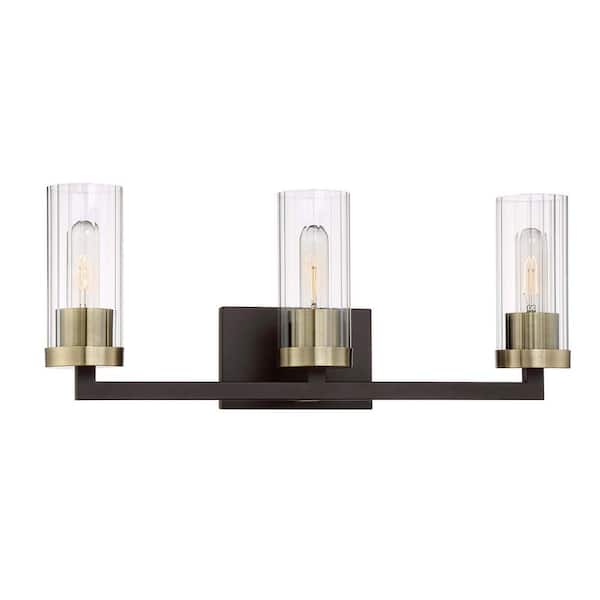 Ainsley Court 3-Light Aged Kinston Bronze with Brushed Brass highlights Bath Light