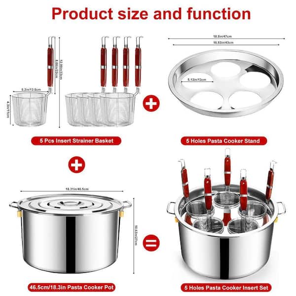 調理器具 en boca 33.6 qt Stainless Steel Pasta Cooker Pot with Strainer Basket, 5