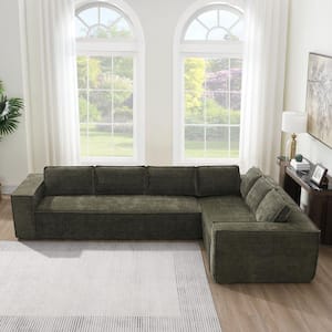 129.5 in. Chenille Fully Compressed Cloud Sectional Sofa in. Green