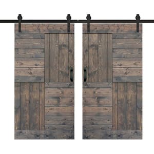 S Series 84 in. x 84 in. Smoky Gray Finished DIY Solid Wood Double Sliding Barn Door with Hardware Kit