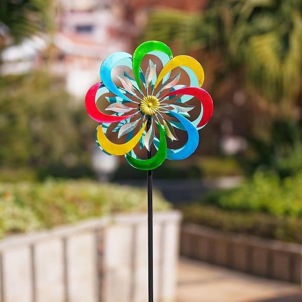 59 in. H Multi-Colored Metal Kinetic Wind Spinner for Yard Garden