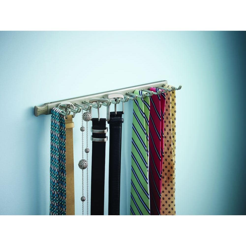 Nickel Finish Steel 14-Hook Sliding Tie and Belt Rack