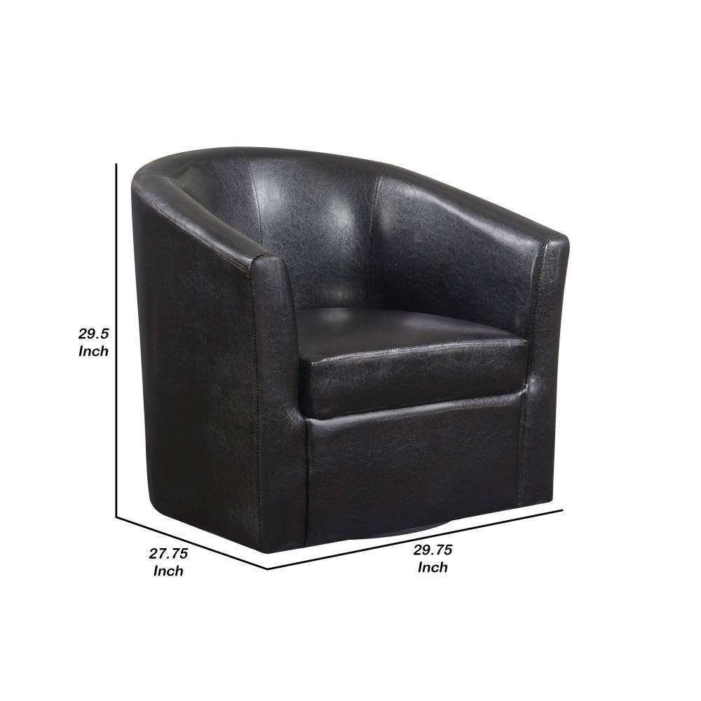 Dark Brown Faux Leather Swivel Barrel Accent Chair