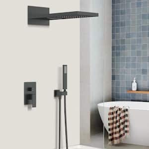 Single Handle Wall Mounted 1-Spray Shower Faucet 1.8 GPM with 22 in. Square Waterfall Shower Head in Matte Black