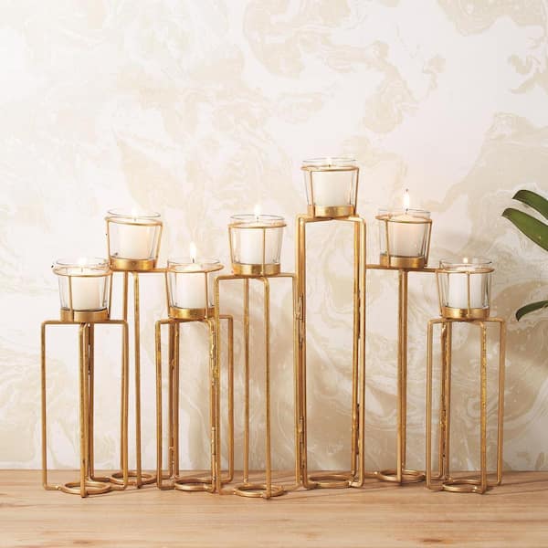 Two's Company Serpentine Gold Iron Candleholders (Set of 7)