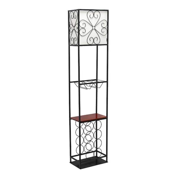 Lalia Home 63 in. Black and Wood Accented Standard Floor Lamp with Wine Rack and Storage Display, for Dining Room, Kitchen, Bar