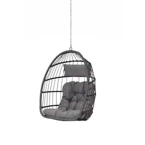 Outdoor Garden Rattan Egg Swing Chair Hanging Chair with Light Gray Cushion