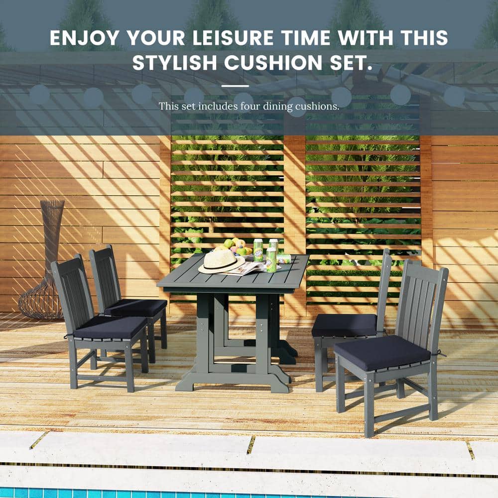 Set of 4 Beige Outdoor Dining Chair Cushions with Ties