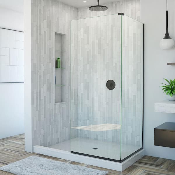 DreamLine Linea 30 in. x 72 in. Semi-Frameless Corner Fixed Shower Screen in Matte Black
