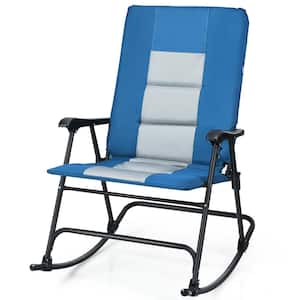 Blue Fabric Foldable Rocking Chair Enlarged Rocker Chair with Cotton Clip