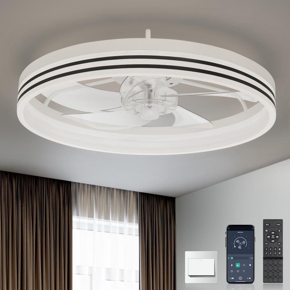 20 in. Indoor White Caged Ceiling Fan with Light and Remote Control, Low Pr