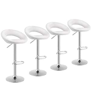 Adjustable 39.5 in. White Arc Back Metal 31.5 in. Bar Stools with PU Leather Seat Kitchen Counter Chairs (Set of 4)