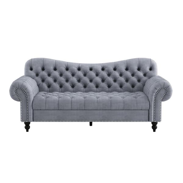 EVERGLADE HOME Desboro 83.5 in. W Rolled Arm Velvet Straight Sofa in Dark Gray