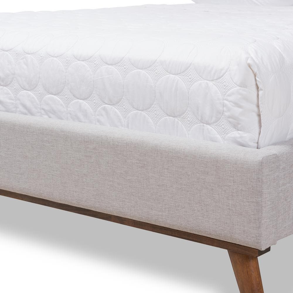 Valencia Queen-Sized Greyish Beige Tufted Upholstered Bed with Walnut Legs