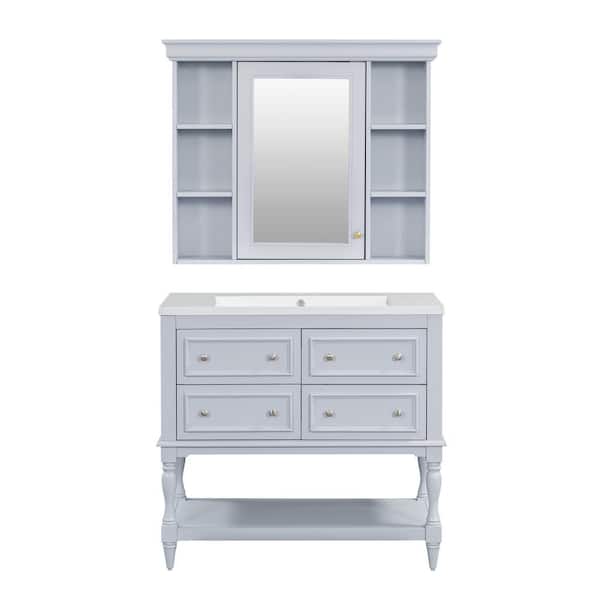 Tenleaf 36 in. W x 18 in. D x 34 in. H Single Sink Freestanding Bath Vanity in Blue with White Top and Mirror