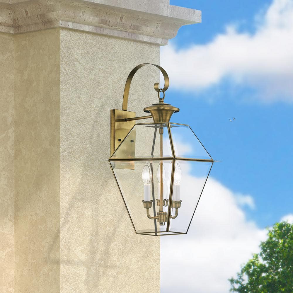 Charleston Elegance Antique Brass 3-Light Outdoor Wall Lantern