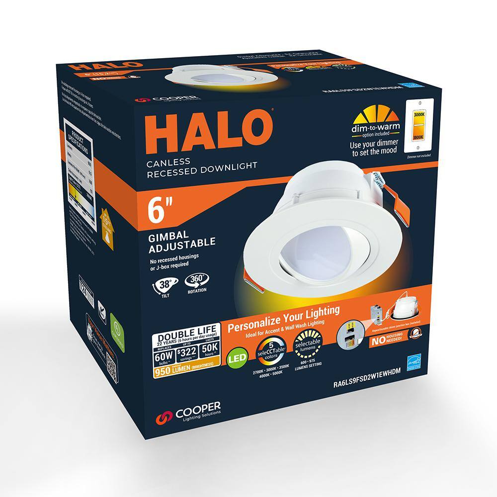 White Aluminum 6-Inch Adjustable LED Downlight with Selectable Color Temperatures