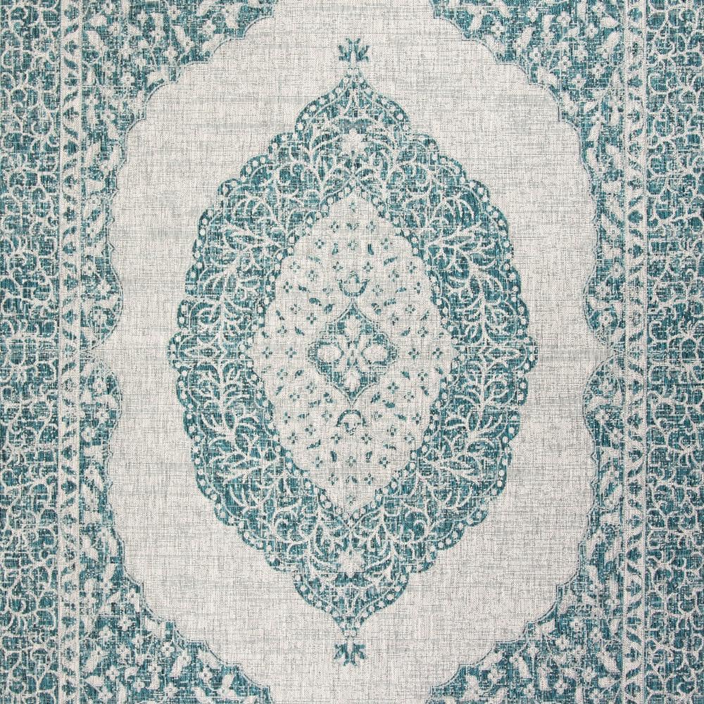 Light Gray and Teal 9' x 12' Easy-Care Synthetic Area Rug