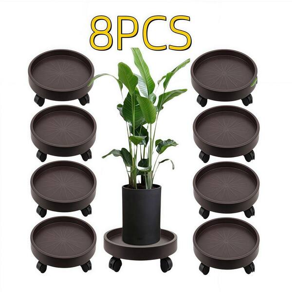 8 Pack Plant Caddy with Wheels, Heavy Duty 12.2 Inch Rolling Plant Stand for Moving Potted Flowers Indoor Outdoor,Brown