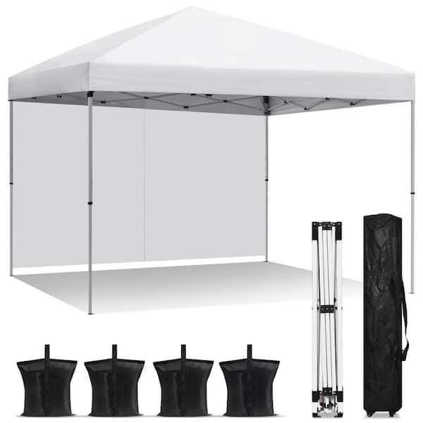 DEXTRUS 10 ft. x 10 ft. Pop Up Canopy Instant Tent with 1 Removable Sidewall, 4 Ropes, 8 Stakes, 4 Canopy Weights 1 Roller Bag