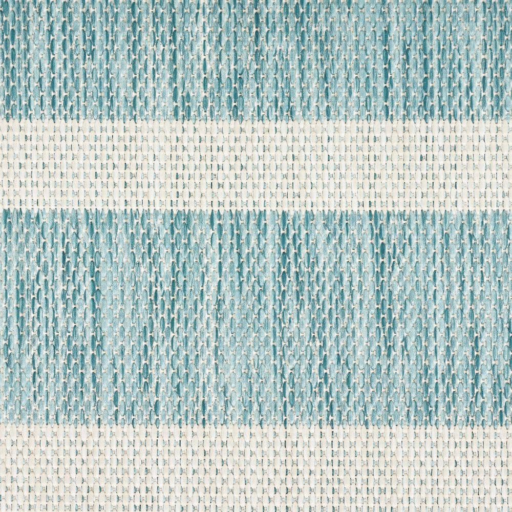 Aqua Ivory 8' x 10' Striped Synthetic Flatweave Rug