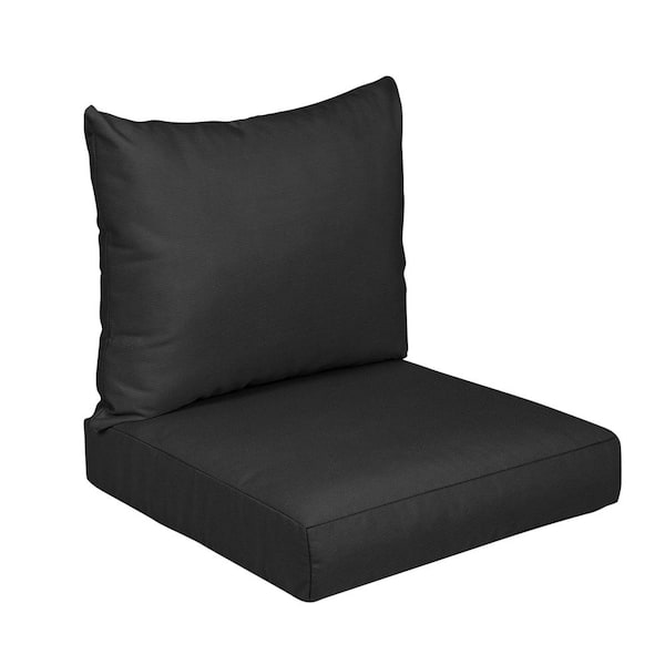 SORRA HOME 27 in. x 23 in. x 5 in. 2-Piece Deep Seating Outdoor Dining Chair Cushion in Sunbrella Canvas Black
