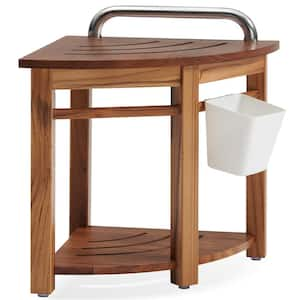 19'' Teak WaterProof Corner Shower Bench with Handle for Bathroom, Indoor or Outdoor Use