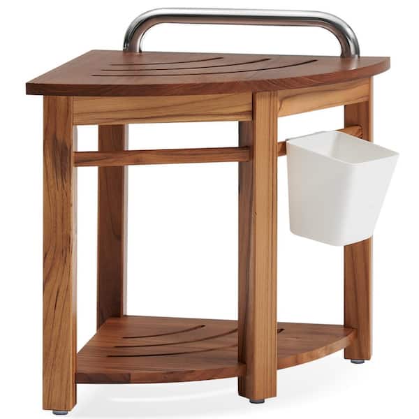 Utopia Alley 17 in. H x15 in. D Freestanding Teak Waterproof Walk in Shower Seat Corner Shower Bench with Handle for Bathroom