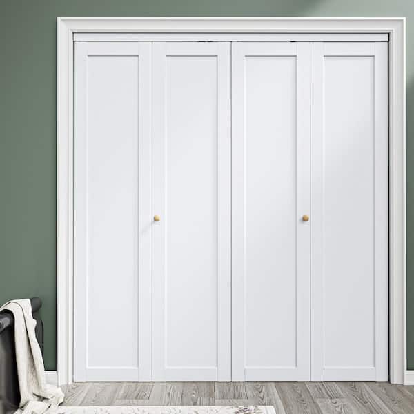 ARK DESIGN 72 in. x 80 in. Solid Core 1-Lite Panel White Primed Composite MDF Interior Closet Bi-Fold Door with Hardware
