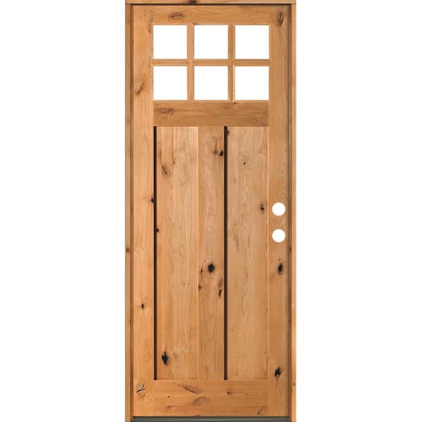 Krosswood Doors 42 in. x 96 in. Craftsman Knotty Alder Left-Hand/Inswing 6 Lite Clear Glass Clear Stain Solid Wood Prehung Front Door