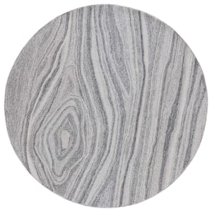 Abstract Gray 6 ft. x 6 ft. Abstract Striped Round Area Rug