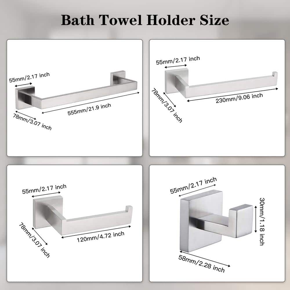 Brushed Nickel 24-Inch Adjustable Metal 4-Piece Bath Hardware Set