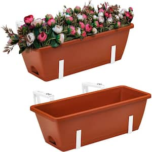 Hanging Flowerpots for Balustrades Plastic Window Planter Holder with Removable Hooks, White and Red (2-Pieces)