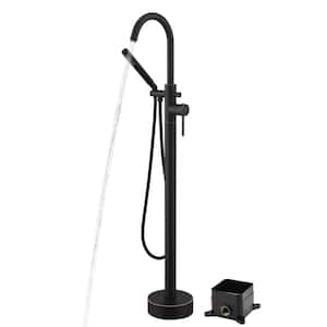 Modern Single Handle Freestanding Tub Faucet with Hand Shower in Oil Rubbed Bronze