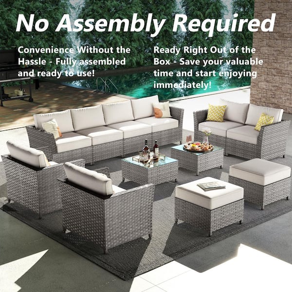 XIZZI Jasmine 12-Piece Wicker Outdoor Sectional Set with Beige