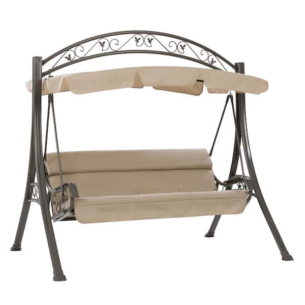 CorLiving Nantucket Patio Swing with Arched Canopy in Beige PNT803S