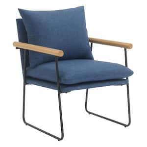 Dutton Armchair in Navy with Natural Arms and Black Sled Base