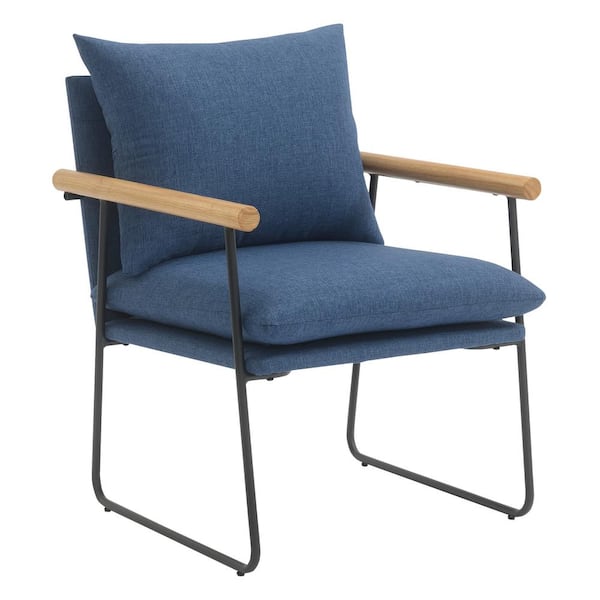 OSP Home Furnishings Dutton Armchair in Navy with Natural Arms and Black Sled Base