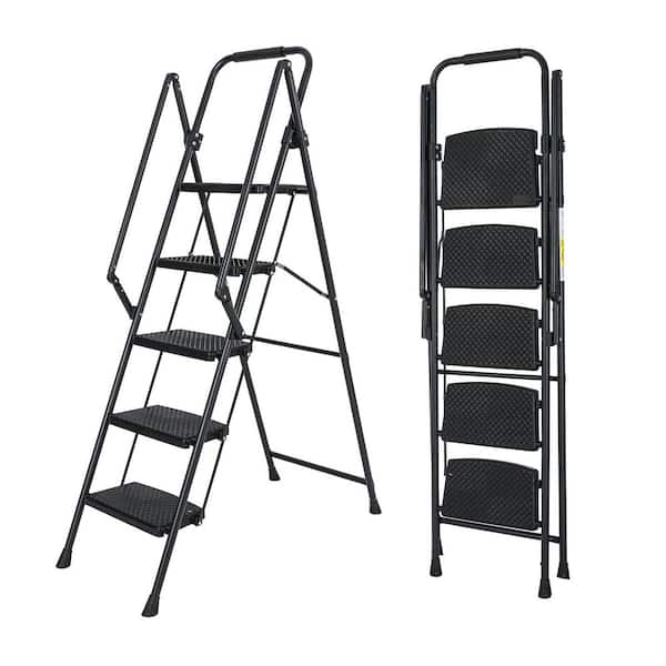 5 ft. Reach, 5-Step Folding Ladder, with Anti Slip Wide Pedals, Safety Anti Slip Handle, Lightweight Portable Step Stool