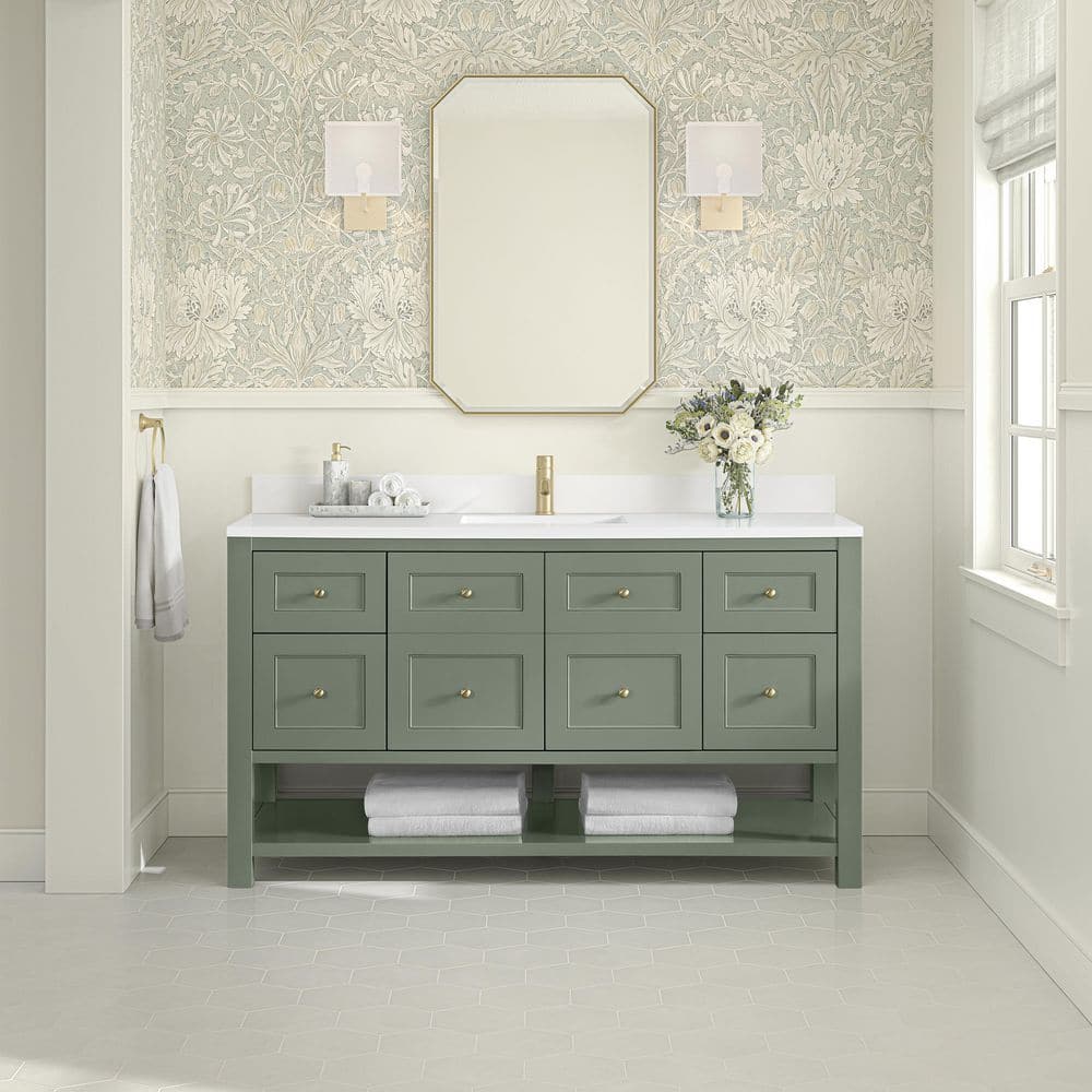 Breckenridge 60.0 in. W x 23.5 in. D x 34.25 in. H Single Bath Vanity in Smokey Celadon with White Zeus Top price history on PriceWatchPro