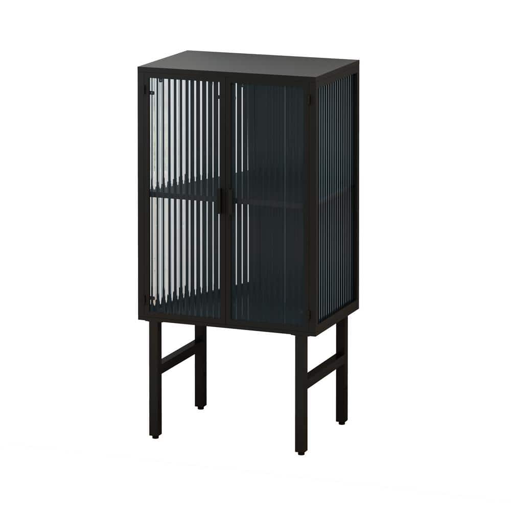 Black Pantry Organizer with Two Glass Door, Twotier Storage