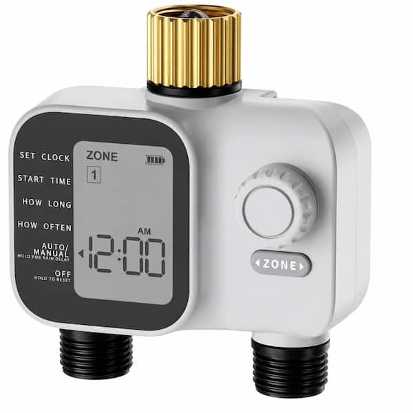 2 Zone Heavy Duty Sprinkler Timer with Brass Inlet Rain Delay Manual and Auto Irrigation for Hose Faucet Yard Lawn