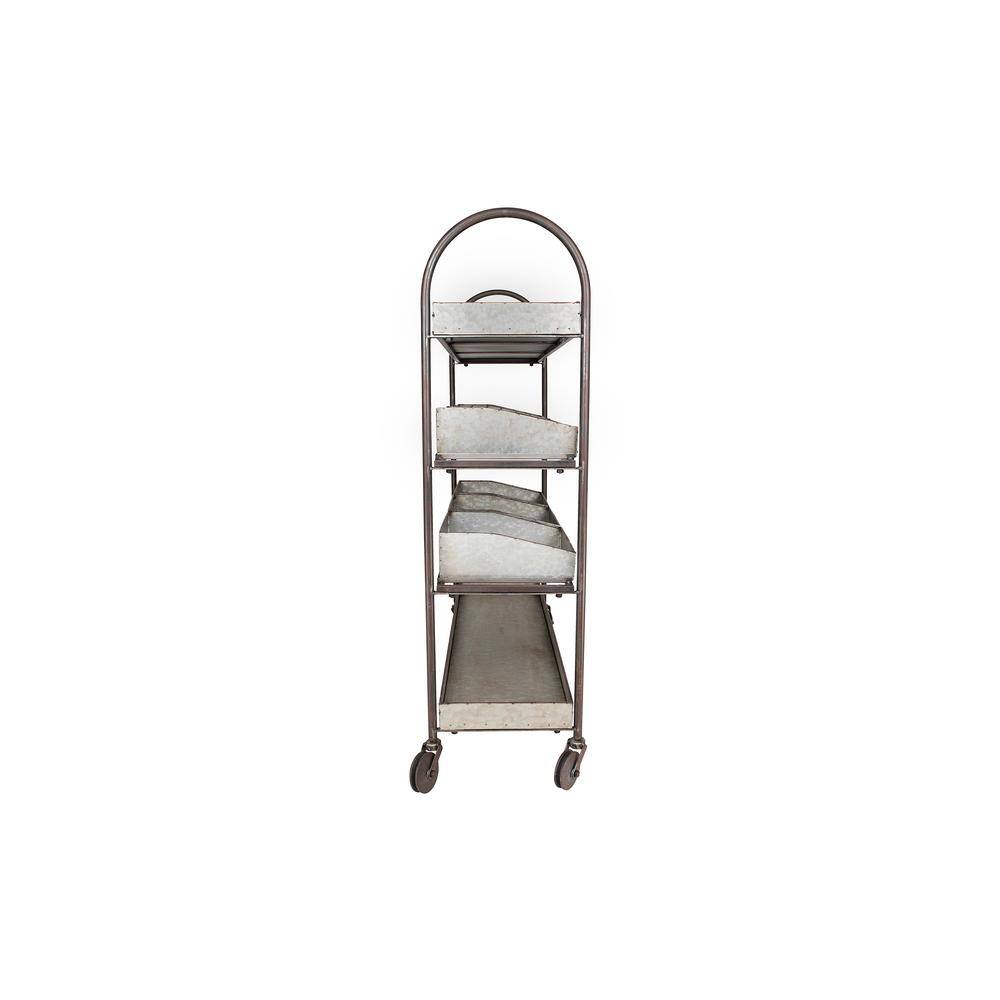 Industrial Gray Metal 4-Tier Rolling Cart with Bins