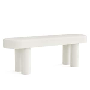 Rita White Bed Bench, Entryway Bench for Hallway, Modern Long Dining Bench with Wooden Cylinder Legs 47 in.