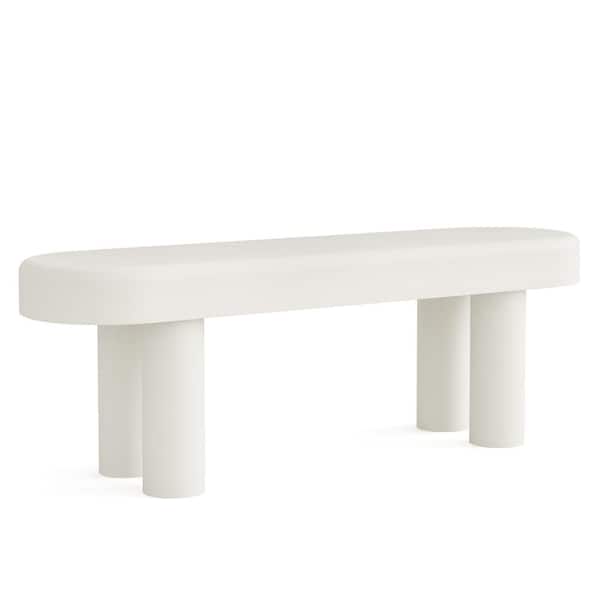 TRIBESIGNS WAY TO ORIGIN Rita White Bed Bench, Entryway Bench for Hallway, Modern Long Dining Bench with Wooden Cylinder Legs 47 in.