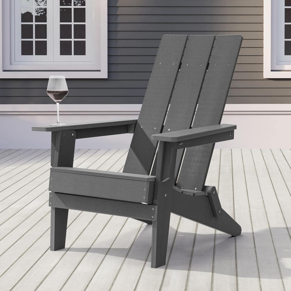 Sonkuki Charcoal Gray Folding Adirondack Chair, Waterproof HIPS High Load  Capacity Patio Chair with Wide Armrests (1-Piece) R-3ZD63GY - The Home Depot